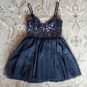 Free People X Fame and Partners Isabella Black Sequin Tulle Dress - 6/S